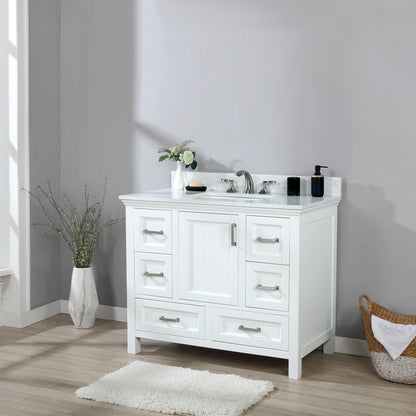 Isla 42" Single Bathroom Vanity Set in White and Aosta White Engineered Stone Countertop without Mirror