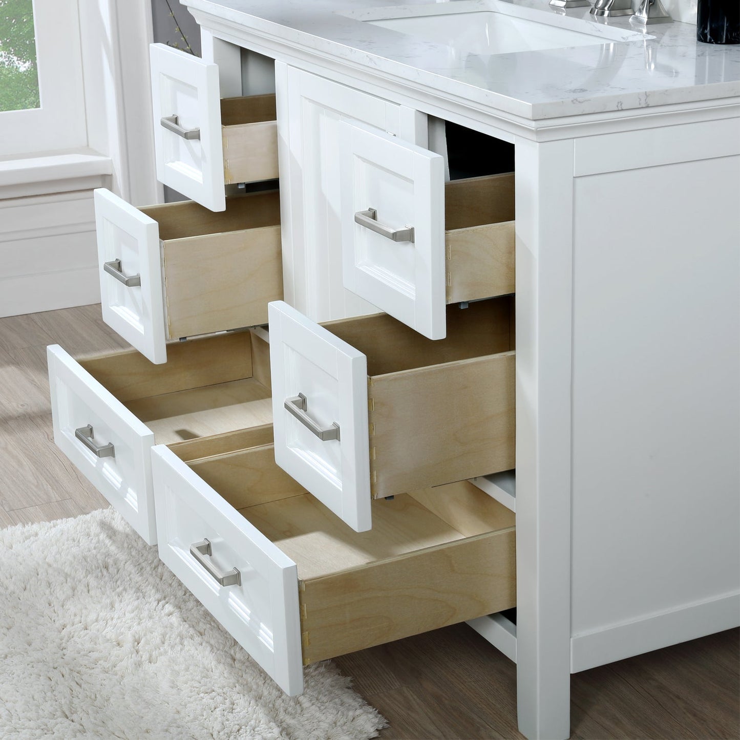 Isla 42" Single Bathroom Vanity Set in White and Aosta White Engineered Stone Countertop without Mirror
