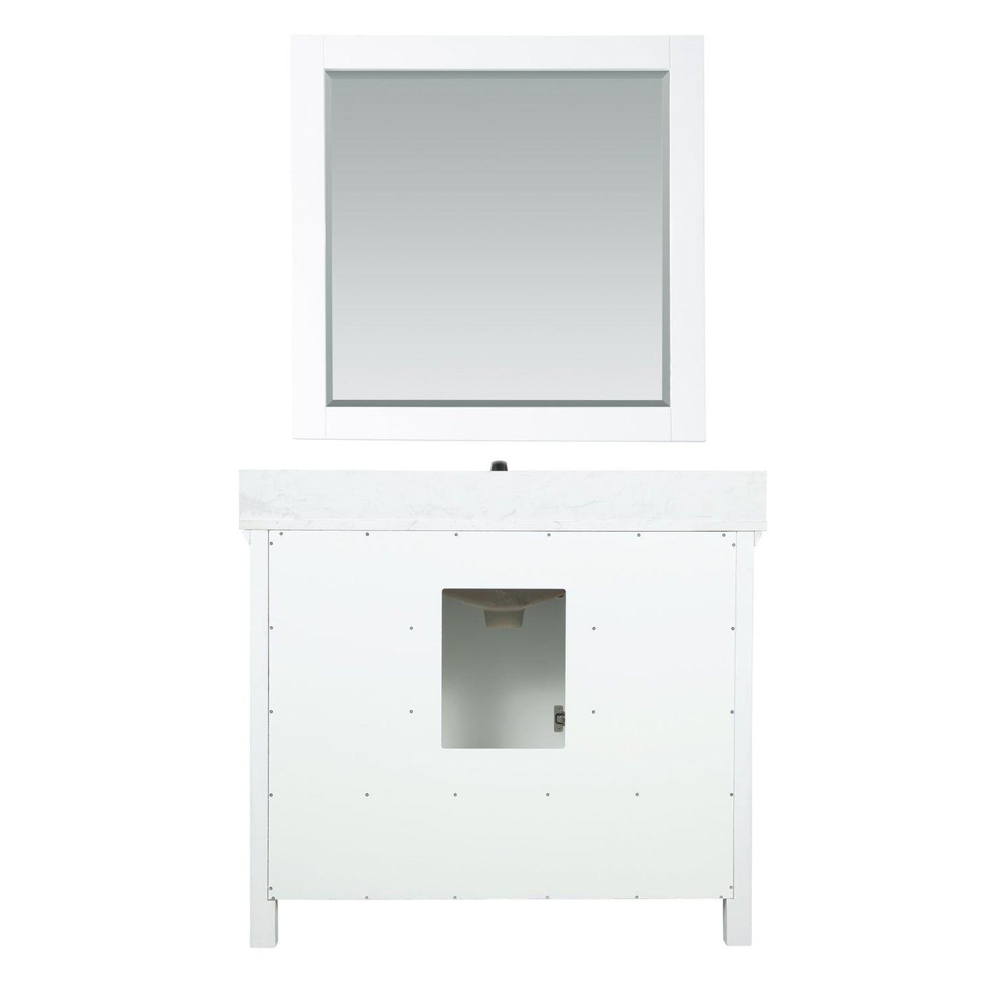 Isla 42" Single Bathroom Vanity Set in White and Aosta White Engineered Stone Countertop with Mirror