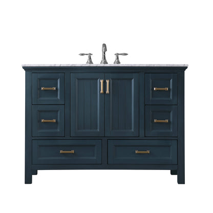 Isla 48" Single Bathroom Vanity Set in Classic Blue and Carrara White Marble Countertop without Mirror