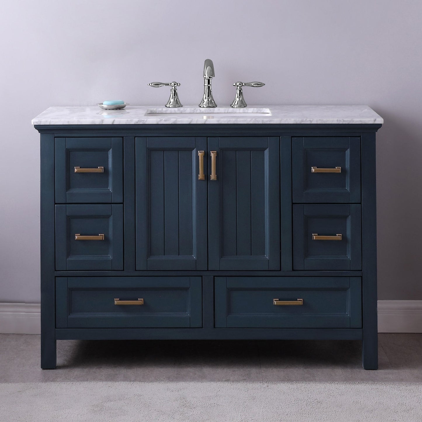 Isla 48" Single Bathroom Vanity Set in Classic Blue and Carrara White Marble Countertop without Mirror