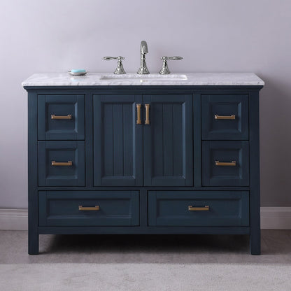 Isla 48" Single Bathroom Vanity Set in Classic Blue and Carrara White Marble Countertop without Mirror