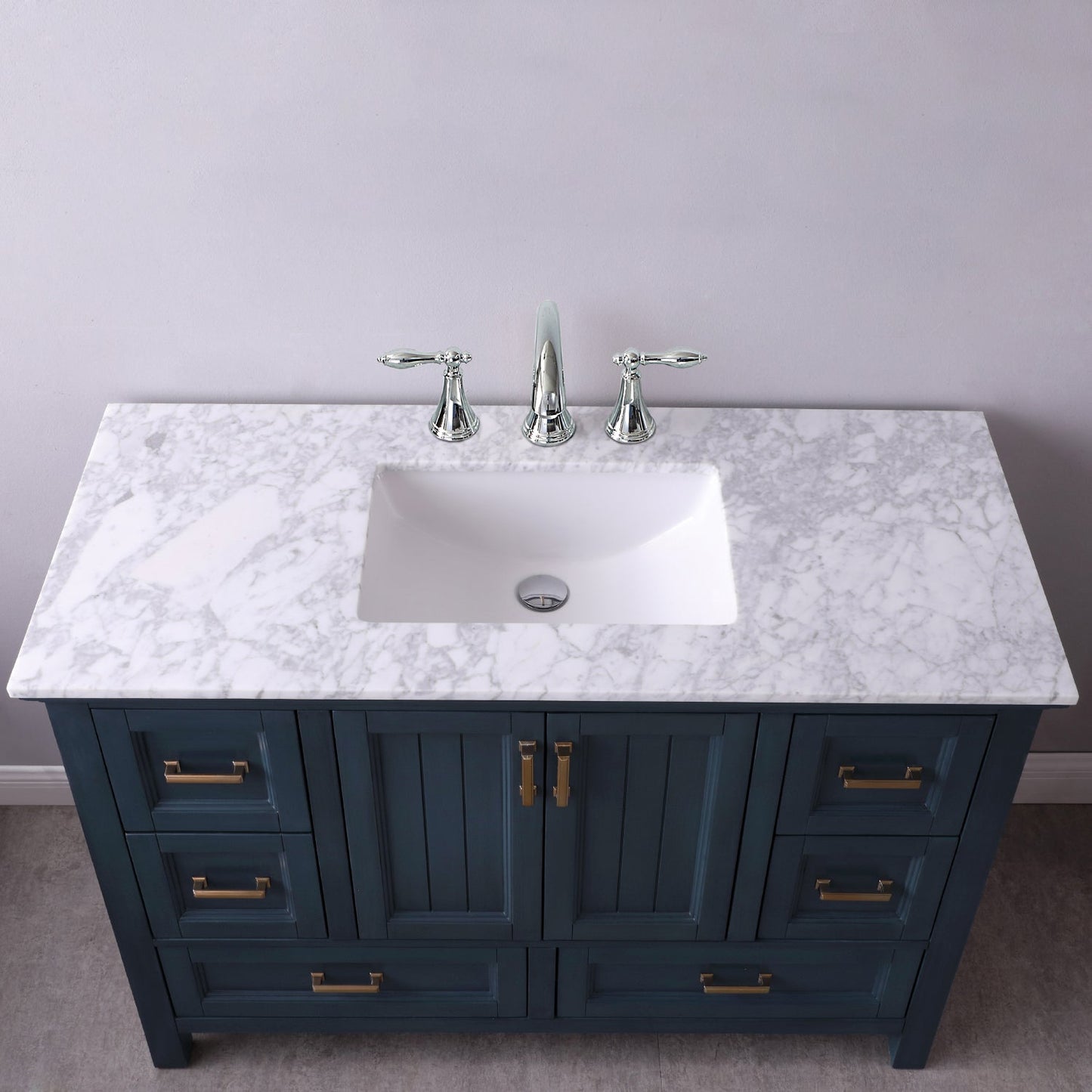 Isla 48" Single Bathroom Vanity Set in Classic Blue and Carrara White Marble Countertop without Mirror