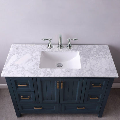 Isla 48" Single Bathroom Vanity Set in Classic Blue and Carrara White Marble Countertop without Mirror