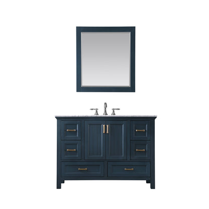 Isla 48" Single Bathroom Vanity Set in Classic Blue and Carrara White Marble Countertop with Mirror