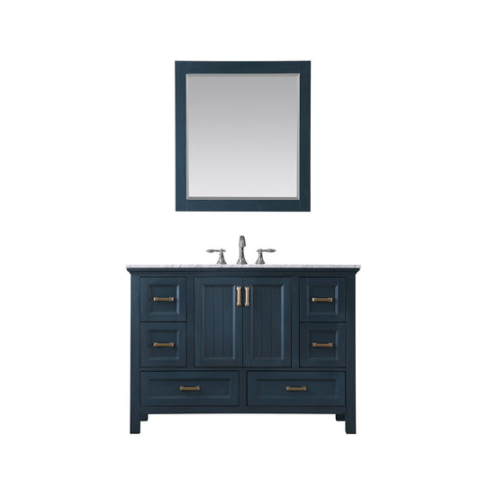 Isla 48" Single Bathroom Vanity Set in Classic Blue and Carrara White Marble Countertop with Mirror
