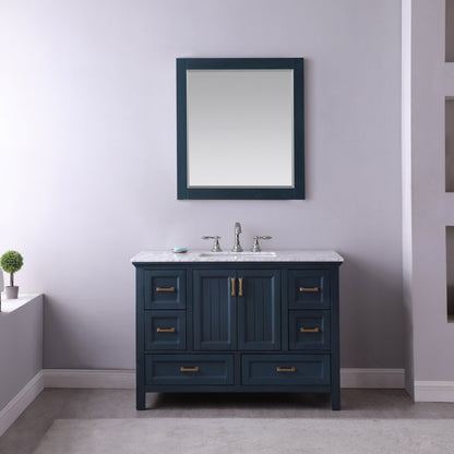 Isla 48" Single Bathroom Vanity Set in Classic Blue and Carrara White Marble Countertop with Mirror