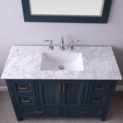 Isla 48" Single Bathroom Vanity Set in Classic Blue and Carrara White Marble Countertop with Mirror