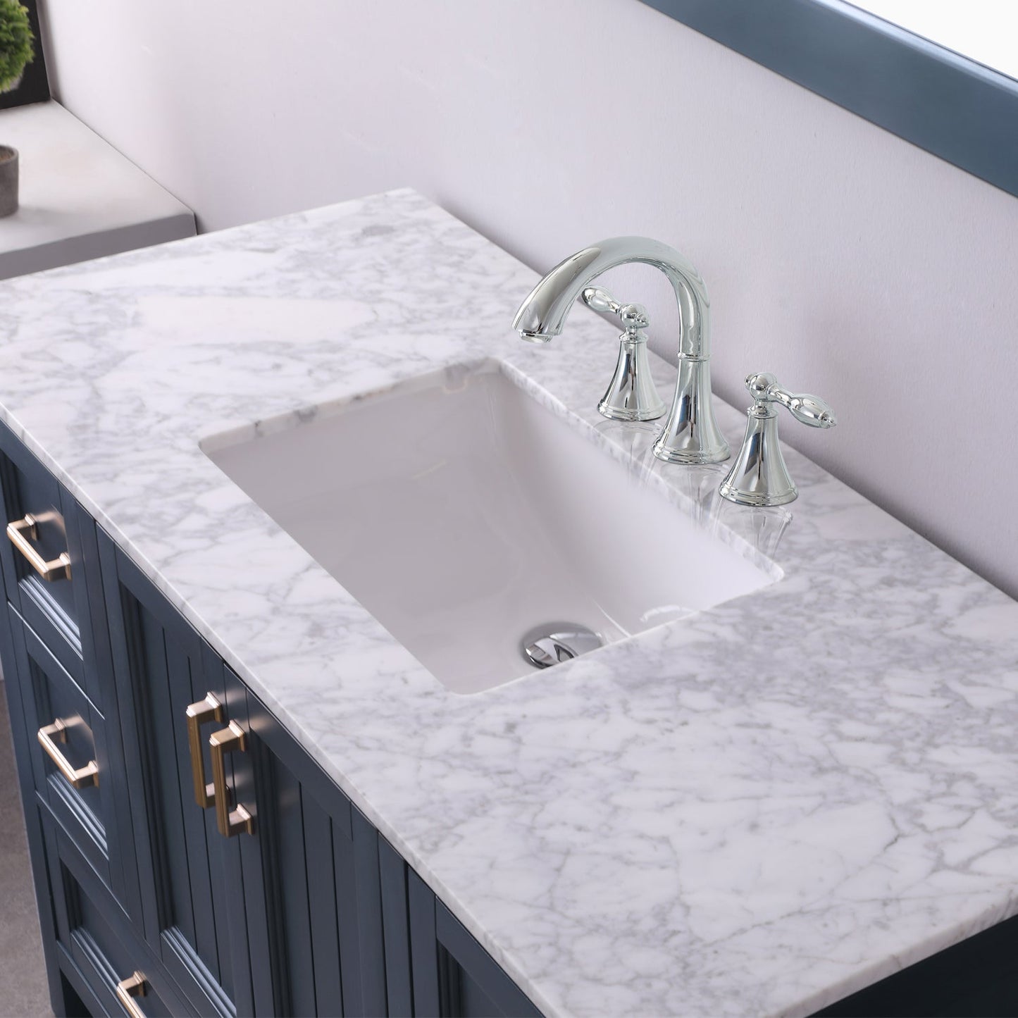Isla 48" Single Bathroom Vanity Set in Classic Blue and Carrara White Marble Countertop with Mirror