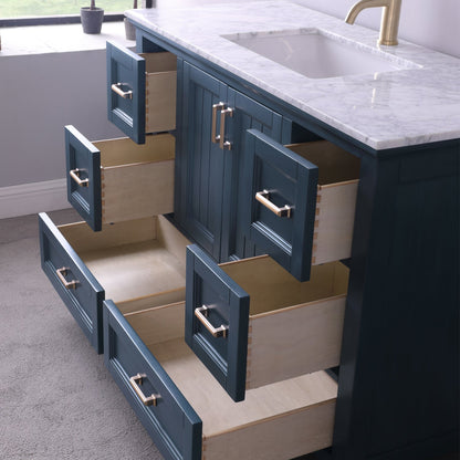 Isla 48" Single Bathroom Vanity Set in Classic Blue and Carrara White Marble Countertop with Mirror