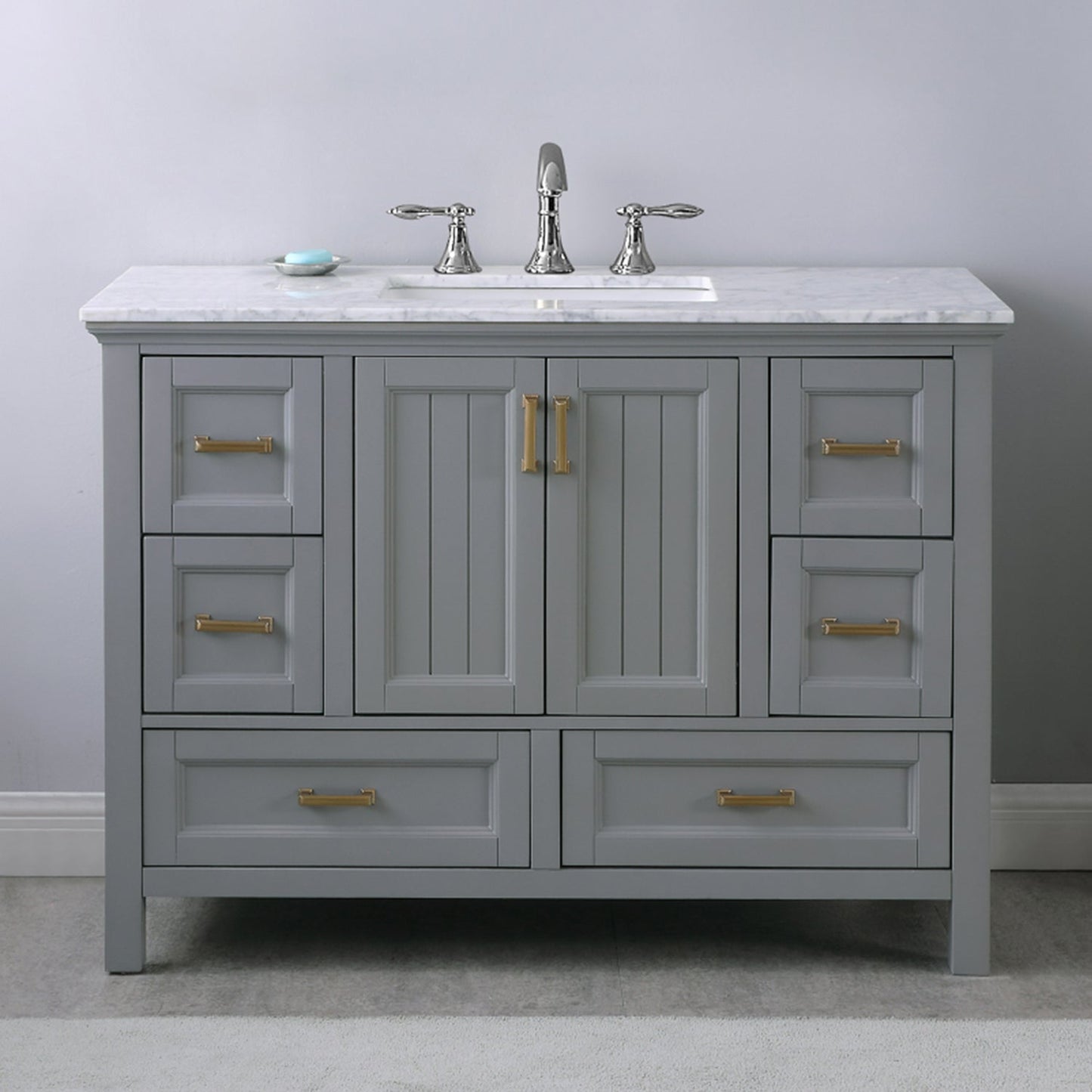 Isla 48" Single Bathroom Vanity Set in Gray and Carrara White Marble Countertop without Mirror