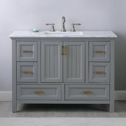 Isla 48" Single Bathroom Vanity Set in Gray and Carrara White Marble Countertop without Mirror