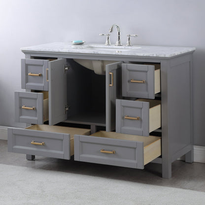 Isla 48" Single Bathroom Vanity Set in Gray and Carrara White Marble Countertop without Mirror