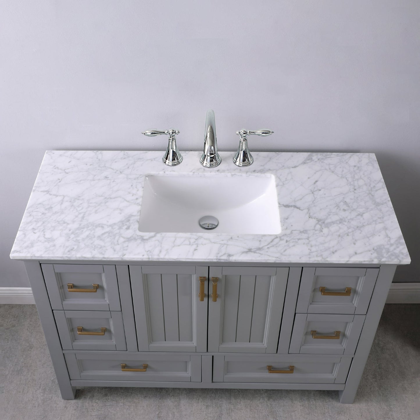Isla 48" Single Bathroom Vanity Set in Gray and Carrara White Marble Countertop without Mirror