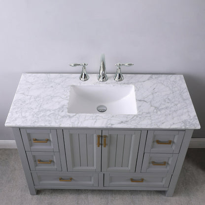 Isla 48" Single Bathroom Vanity Set in Gray and Carrara White Marble Countertop without Mirror