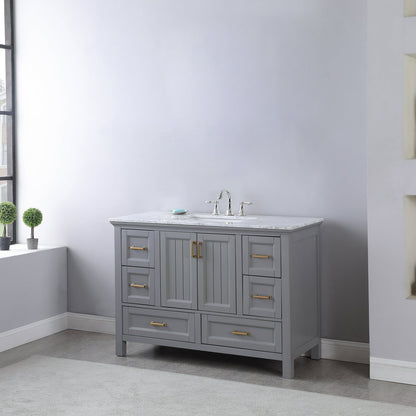 Isla 48" Single Bathroom Vanity Set in Gray and Carrara White Marble Countertop without Mirror