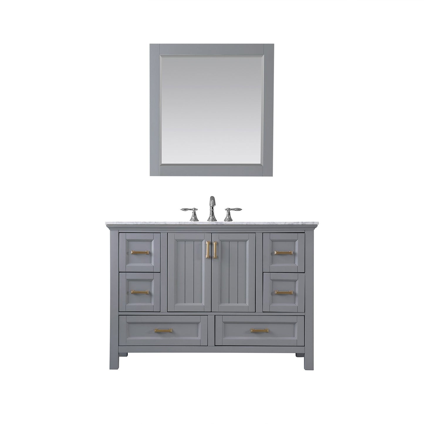 Isla 48" Single Bathroom Vanity Set in Gray and Carrara White Marble Countertop with Mirror