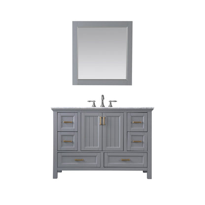 Isla 48" Single Bathroom Vanity Set in Gray and Carrara White Marble Countertop with Mirror