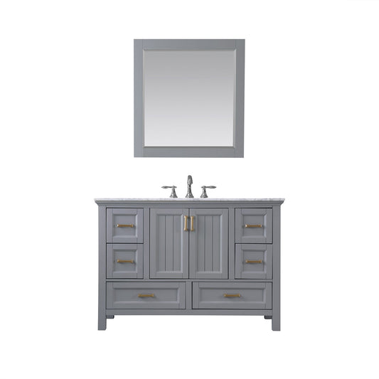 Isla 48" Single Bathroom Vanity Set in Gray and Carrara White Marble Countertop with Mirror