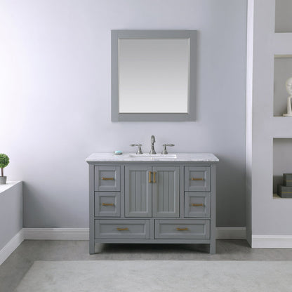 Isla 48" Single Bathroom Vanity Set in Gray and Carrara White Marble Countertop with Mirror