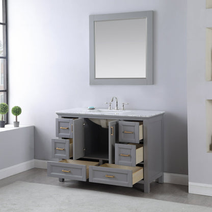 Isla 48" Single Bathroom Vanity Set in Gray and Carrara White Marble Countertop with Mirror