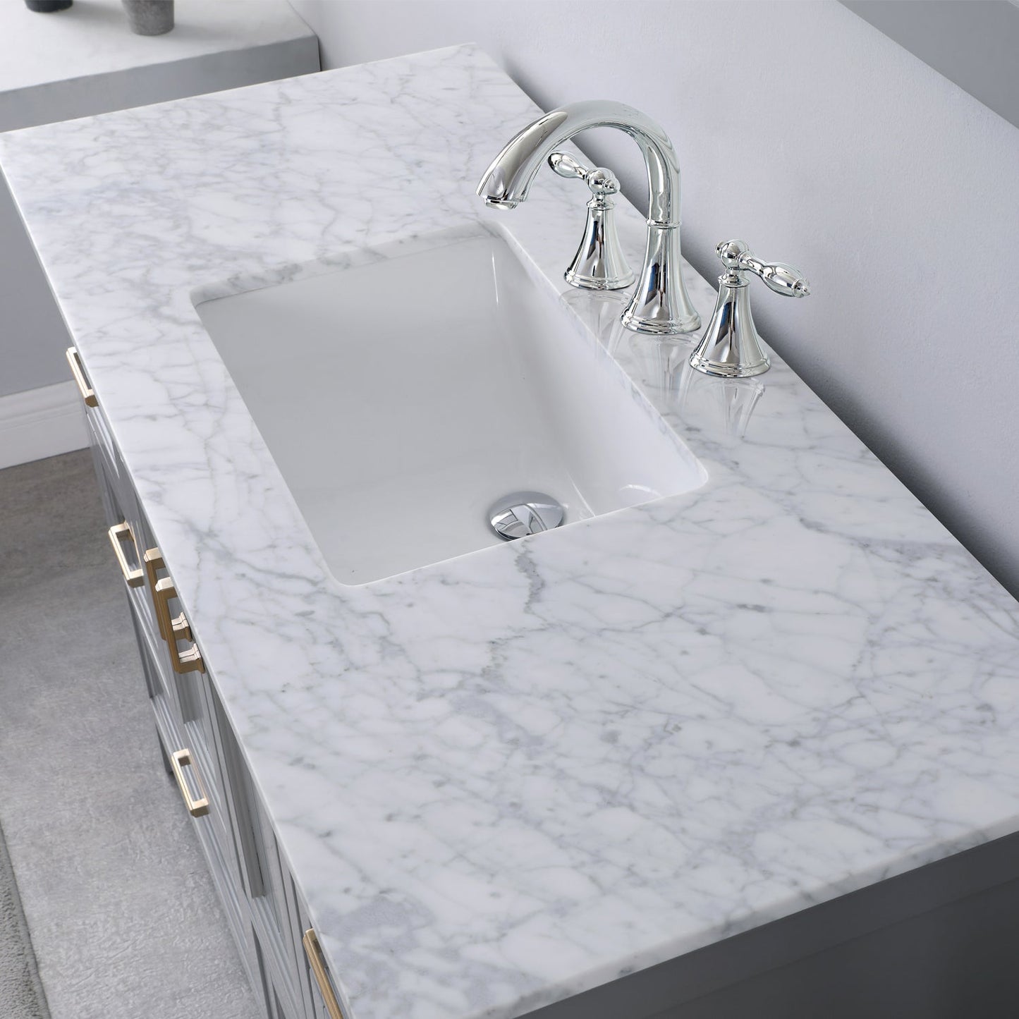 Isla 48" Single Bathroom Vanity Set in Gray and Carrara White Marble Countertop with Mirror