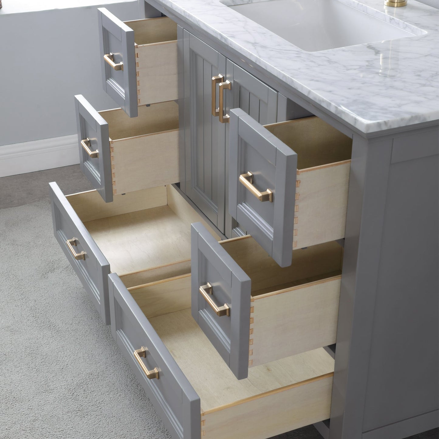 Isla 48" Single Bathroom Vanity Set in Gray and Carrara White Marble Countertop with Mirror