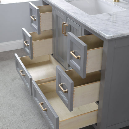Isla 48" Single Bathroom Vanity Set in Gray and Carrara White Marble Countertop with Mirror