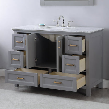 Isla 48" Single Bathroom Vanity Set in Gray and Carrara White Marble Countertop with Mirror