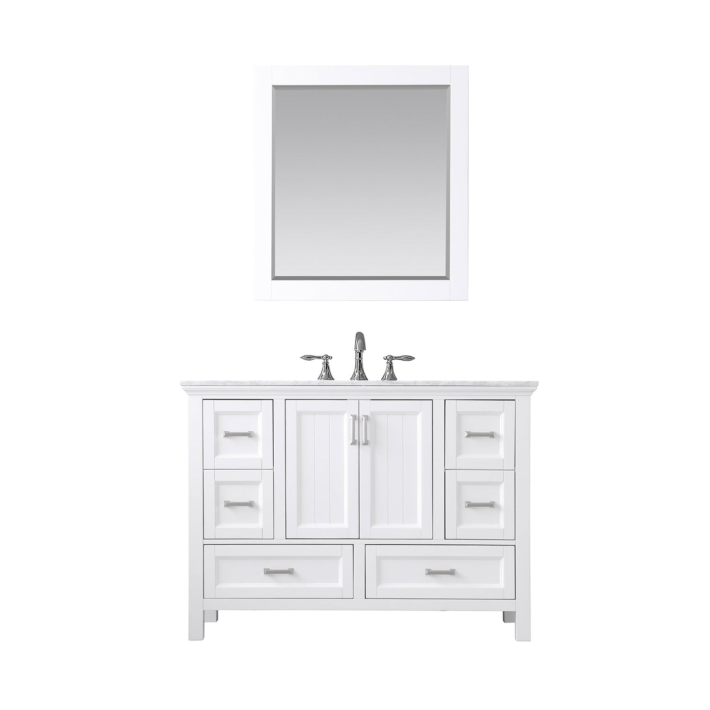 Isla 48" Single Bathroom Vanity Set in White and Carrara White Marble Countertop with Mirror