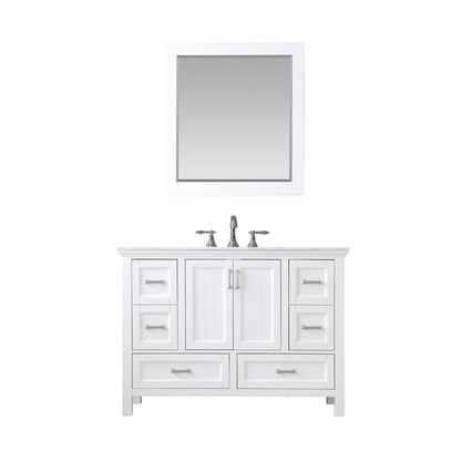 Isla 48" Single Bathroom Vanity Set in White and Carrara White Marble Countertop with Mirror