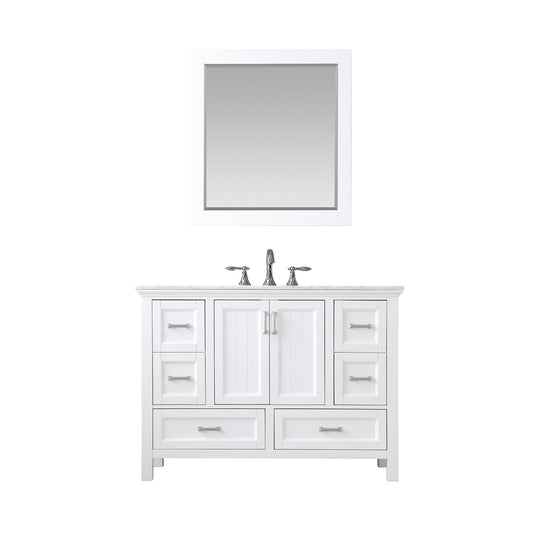 Isla 48" Single Bathroom Vanity Set in White and Carrara White Marble Countertop with Mirror
