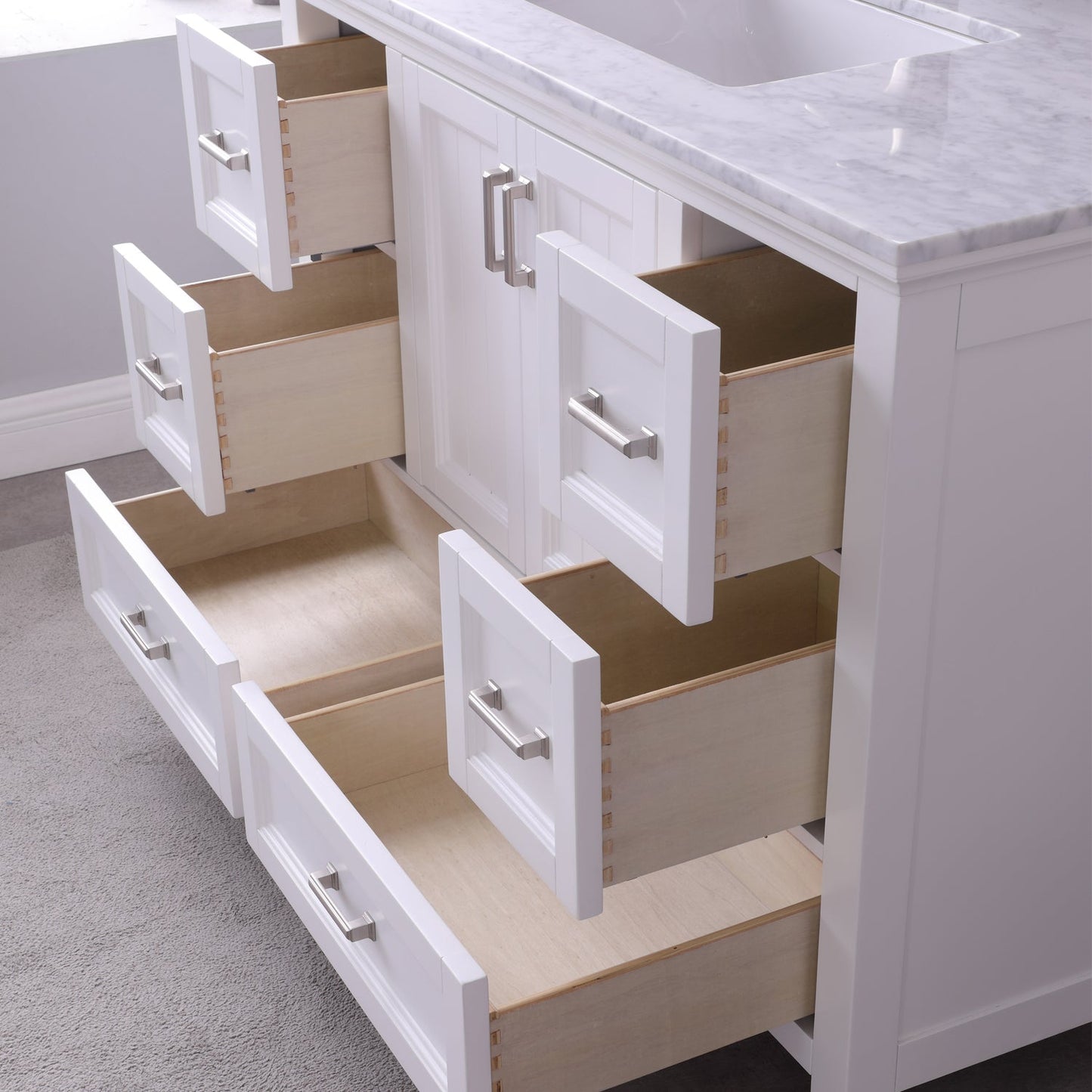 Isla 48" Single Bathroom Vanity Set in White and Carrara White Marble Countertop with Mirror
