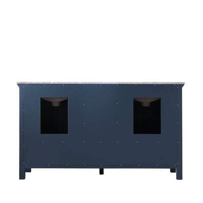 Isla 60" Double Bathroom Vanity Set in Classic Blue and Carrara White Marble Countertop without Mirror