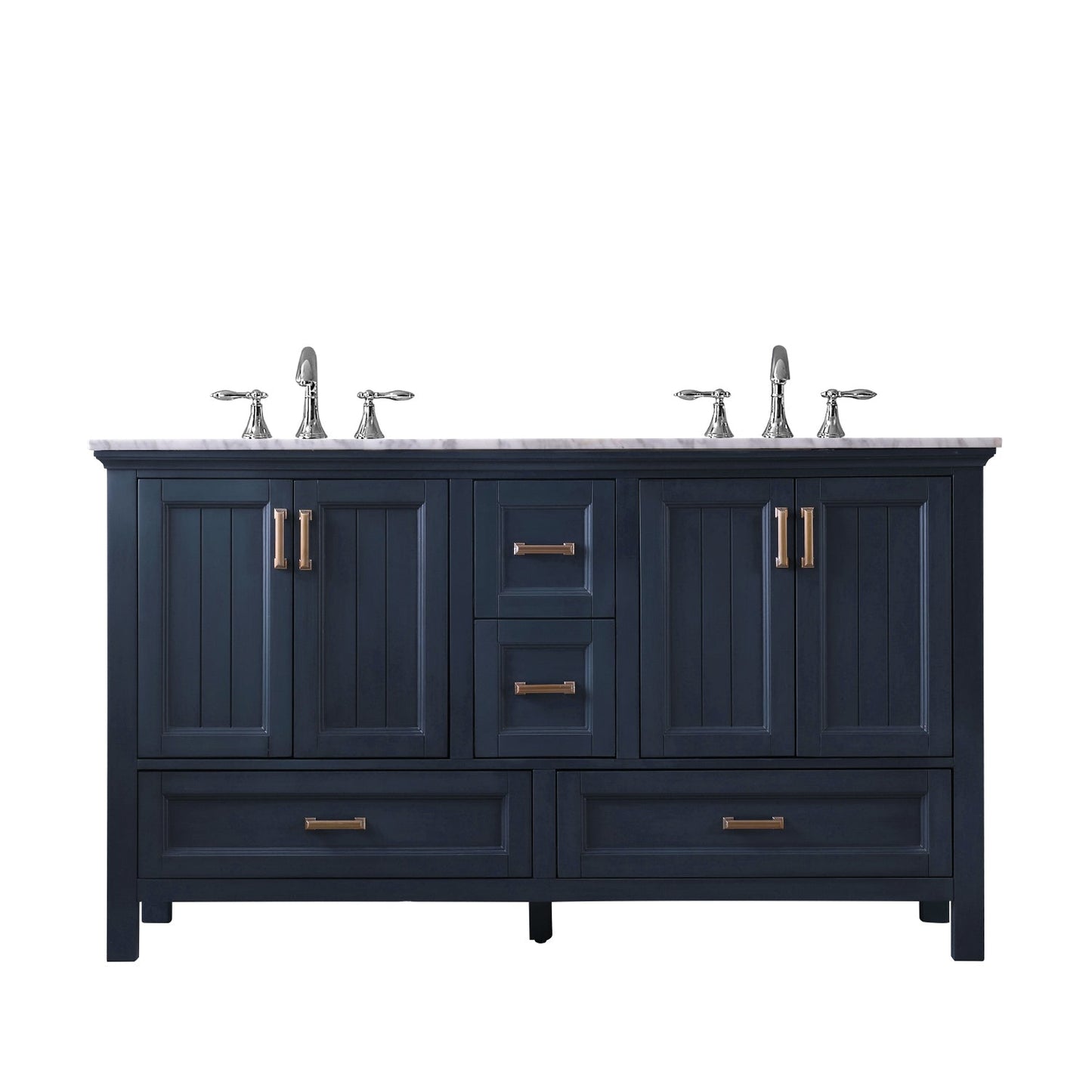 Isla 60" Double Bathroom Vanity Set in Classic Blue and Carrara White Marble Countertop without Mirror
