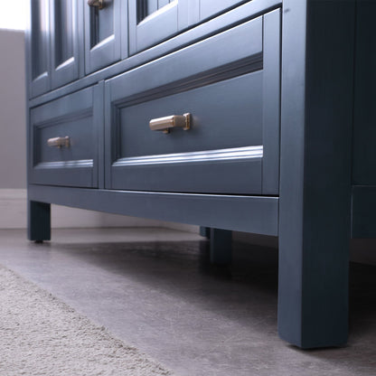 Isla 60" Double Bathroom Vanity Set in Classic Blue and Carrara White Marble Countertop without Mirror