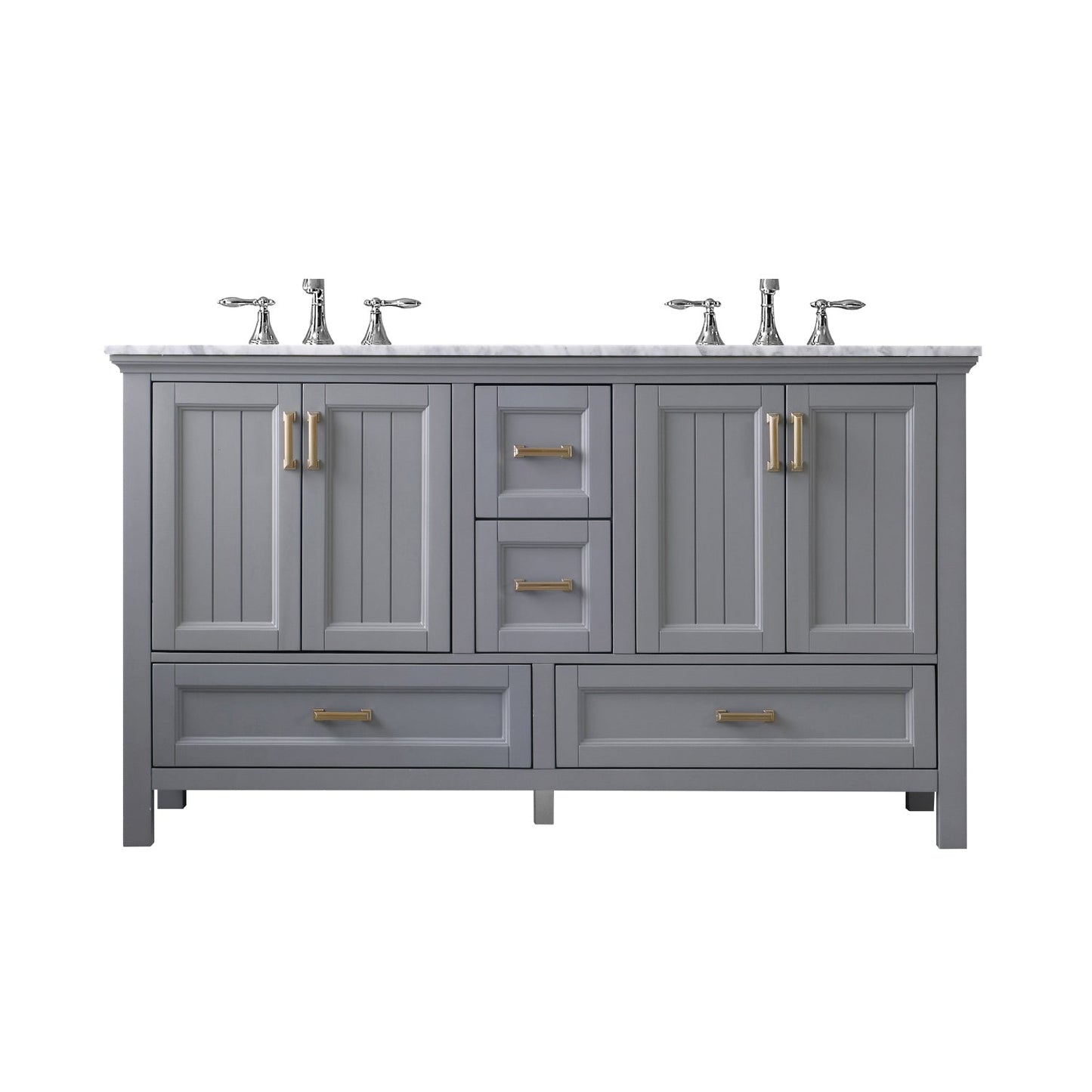 Isla 60" Double Bathroom Vanity Set in Gray and Carrara White Marble Countertop without Mirror