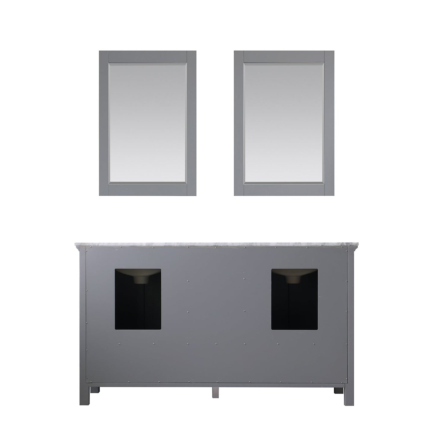 Isla 60" Double Bathroom Vanity Set in Gray and Carrara White Marble Countertop with Mirror