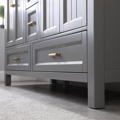 Isla 60" Double Bathroom Vanity Set in Gray and Carrara White Marble Countertop with Mirror