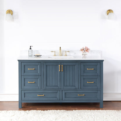Isla 60" Single Bathroom Vanity Set in Classic Blue and Aosta White Engineered Stone Countertop without Mirror
