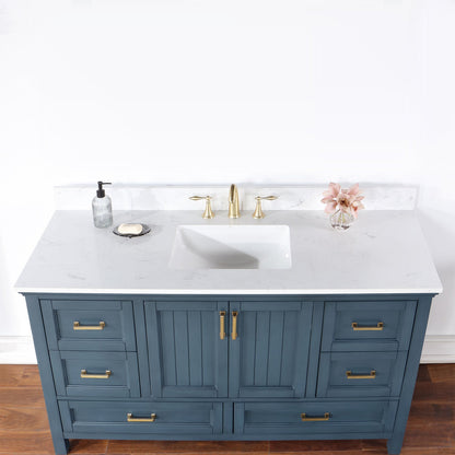 Isla 60" Single Bathroom Vanity Set in Classic Blue and Aosta White Engineered Stone Countertop without Mirror