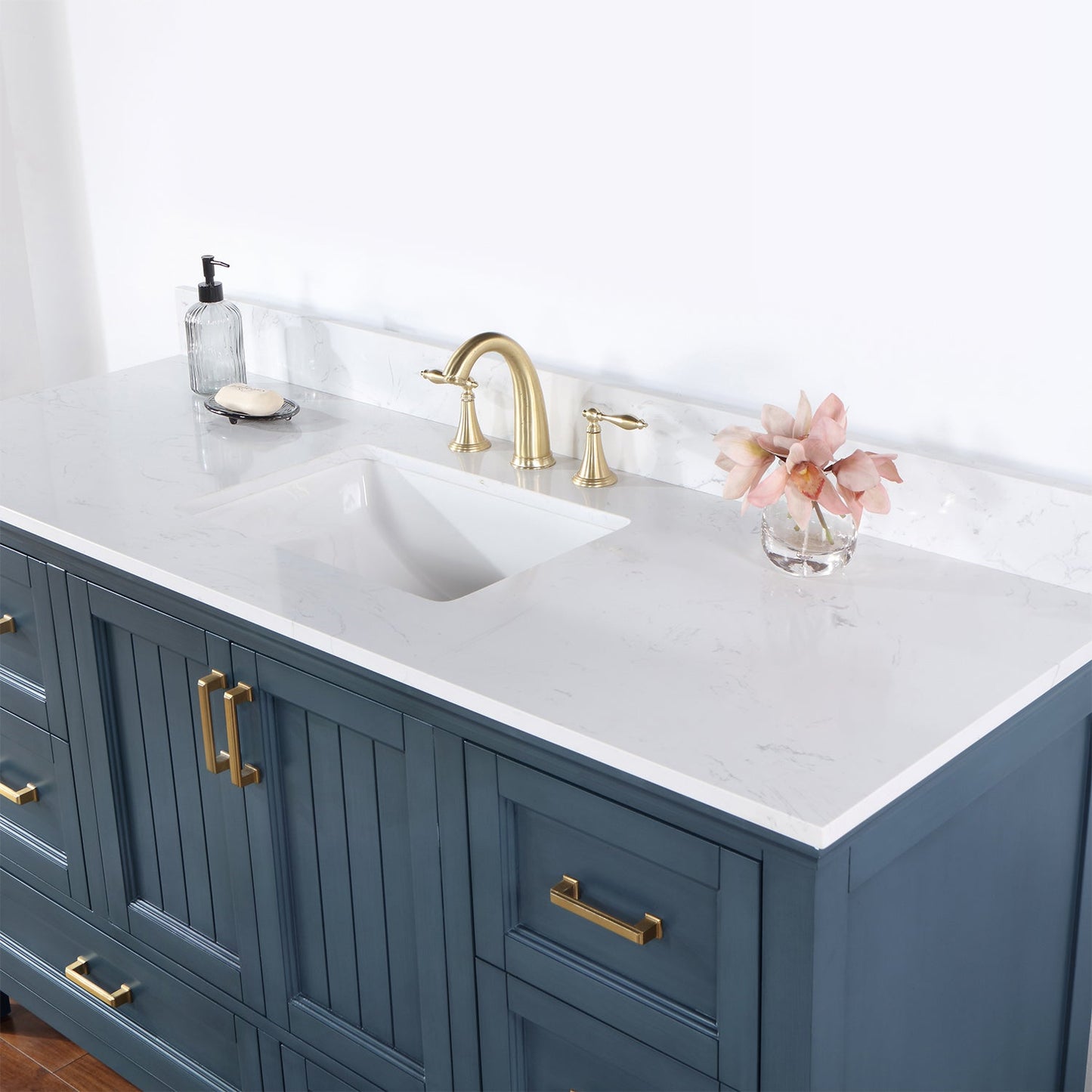 Isla 60" Single Bathroom Vanity Set in Classic Blue and Aosta White Engineered Stone Countertop without Mirror