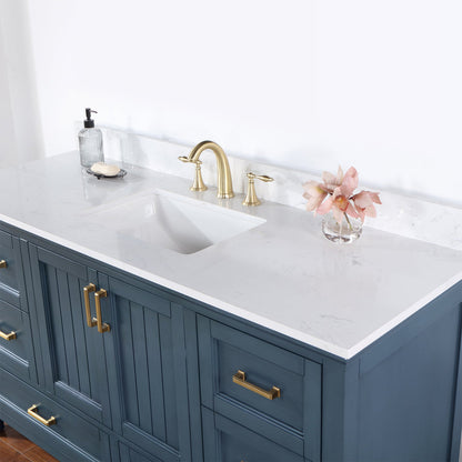 Isla 60" Single Bathroom Vanity Set in Classic Blue and Aosta White Engineered Stone Countertop without Mirror