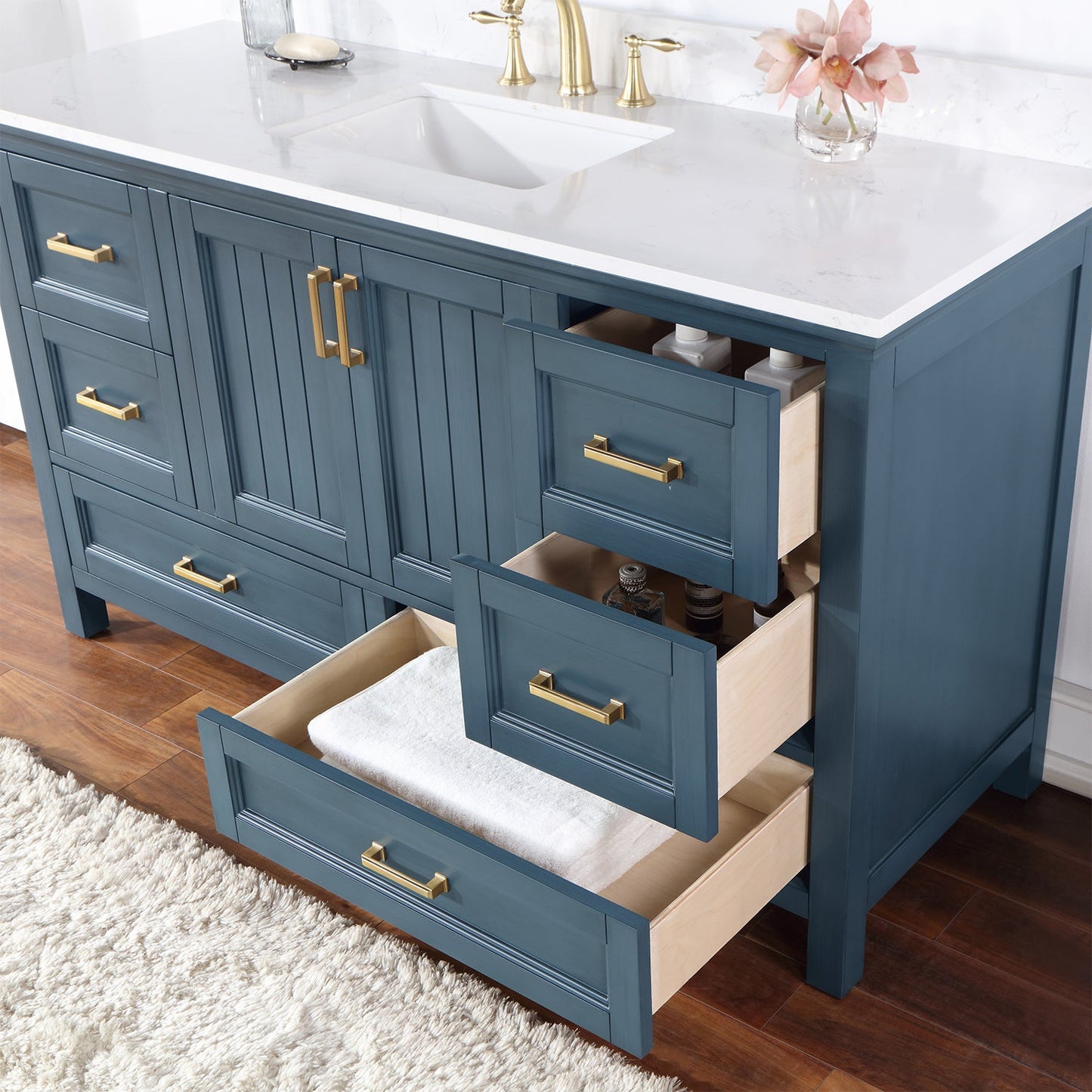 Isla 60" Single Bathroom Vanity Set in Classic Blue and Aosta White Engineered Stone Countertop without Mirror