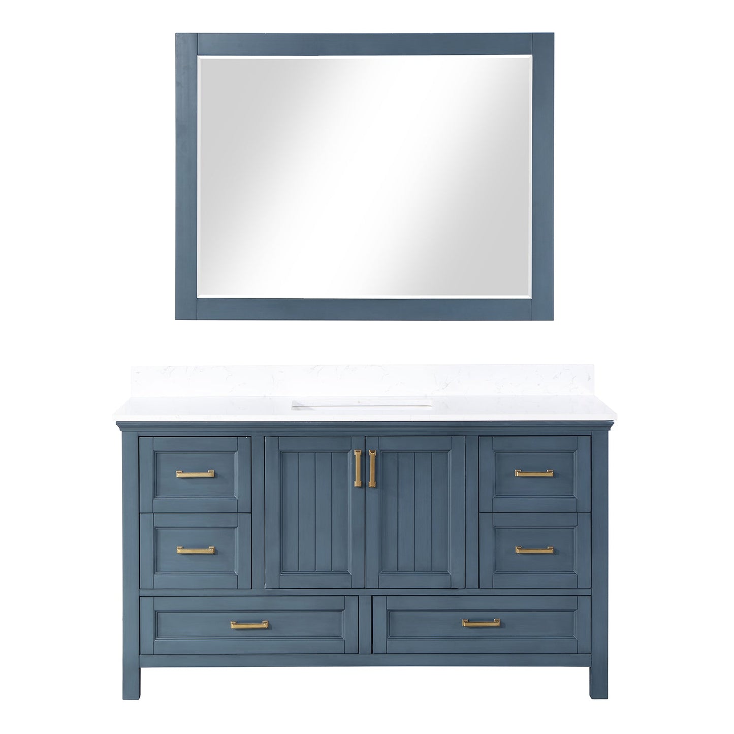 Isla 60" Single Bathroom Vanity Set in Classic Blue and Aosta White Engineered Stone Countertop with Mirror