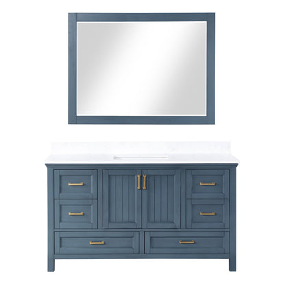 Isla 60" Single Bathroom Vanity Set in Classic Blue and Aosta White Engineered Stone Countertop with Mirror