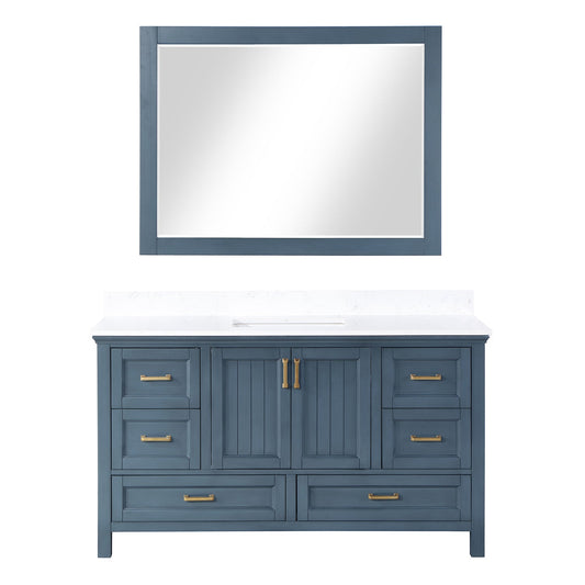 Isla 60" Single Bathroom Vanity Set in Classic Blue and Aosta White Engineered Stone Countertop with Mirror