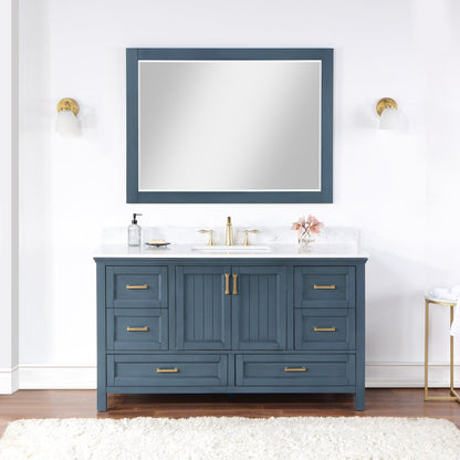 Isla 60" Single Bathroom Vanity Set in Classic Blue and Aosta White Engineered Stone Countertop with Mirror
