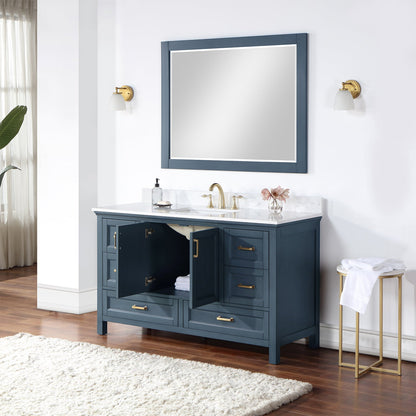 Isla 60" Single Bathroom Vanity Set in Classic Blue and Aosta White Engineered Stone Countertop with Mirror