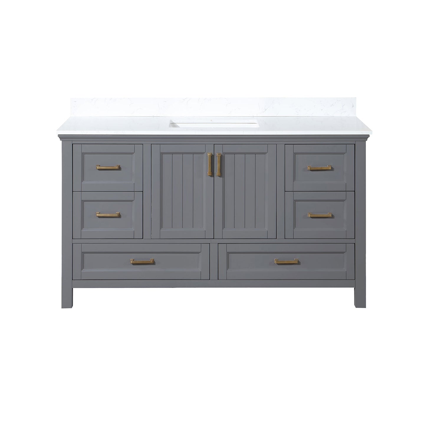 Isla 60" Single Bathroom Vanity Set in Gray and Aosta White Engineered Stone Countertop without Mirror